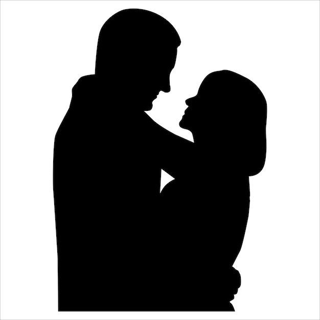 Мужчина и женщина обнимают черный силуэт векторной иллюстрации