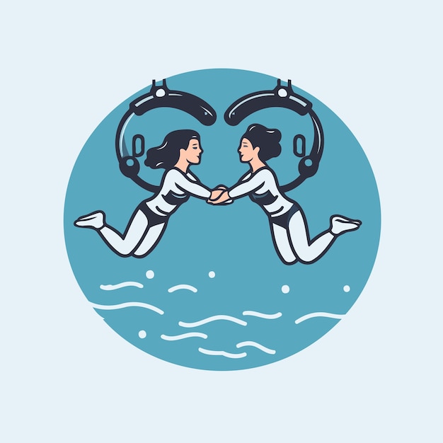 Vector man and woman jumping into the water vector illustration in a flat style