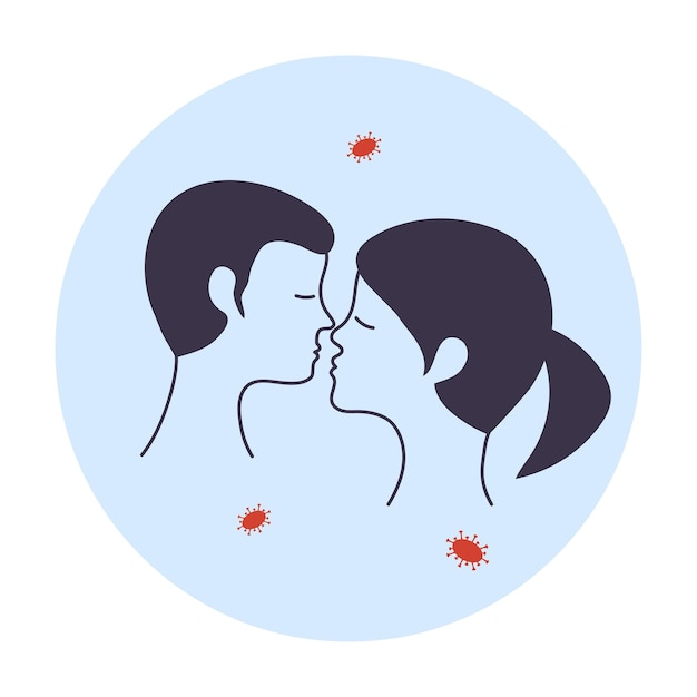 Man and woman kissing and microbes around Transmission respiratory droplets generated close contact