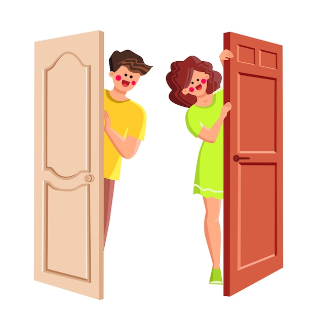 Man and woman looks out of door together vector