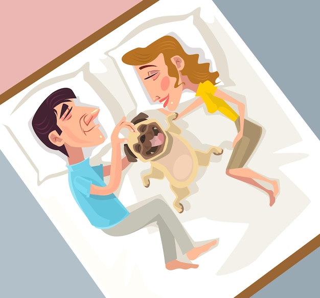 Man and woman love dog child illustration