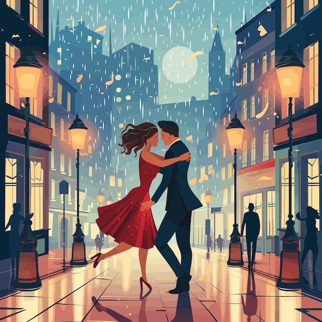 ベクトル man_woman_lovers_elegant_couple_dancing_at_city