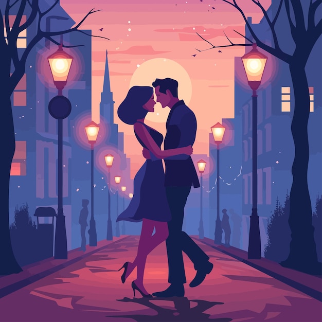 Vector man_woman_lovers_elegant_couple_dancing_at_city