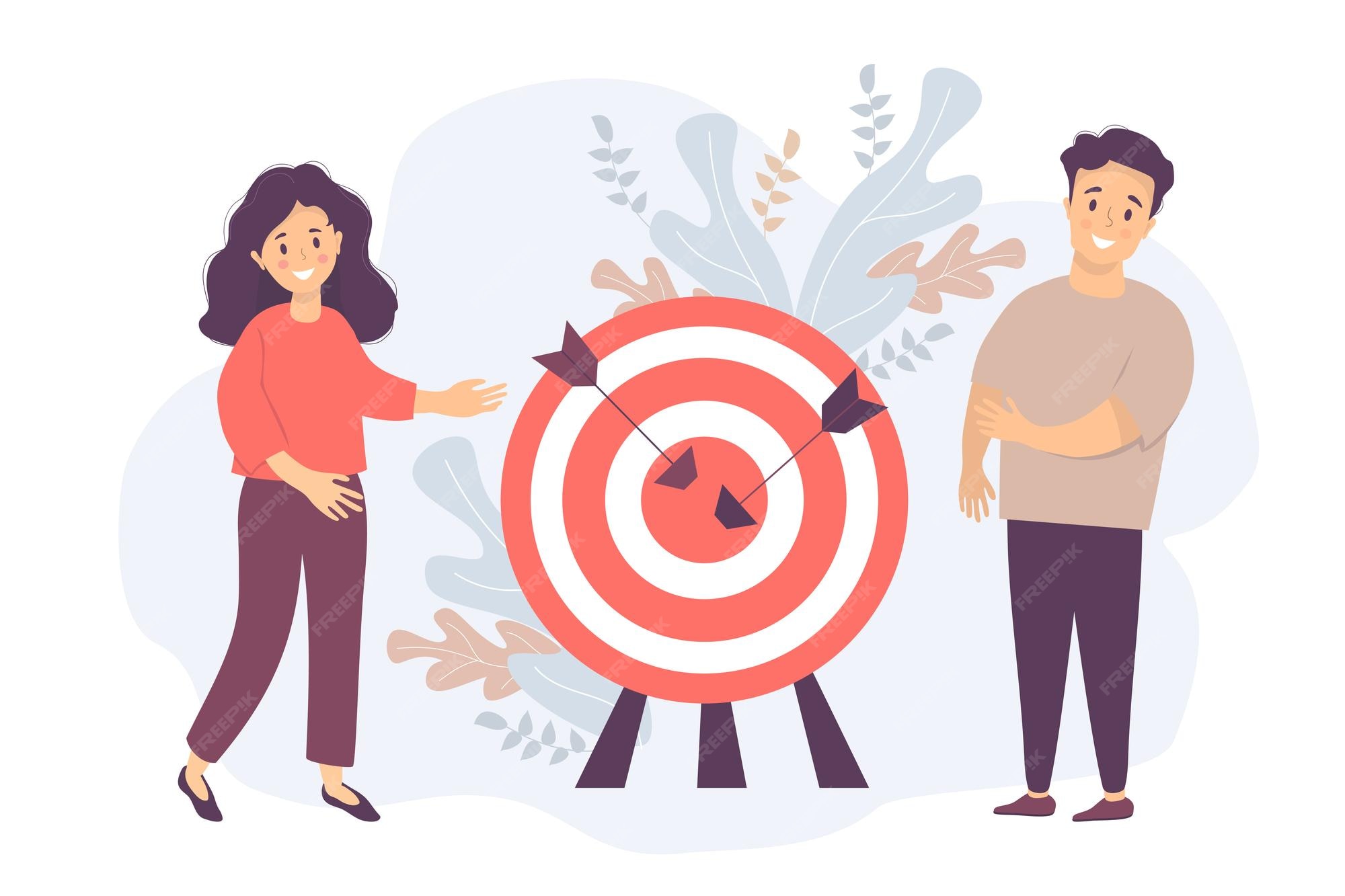 Premium Vector | Man and woman near target with arrows in center. business  concept goal, teamwork, result success,