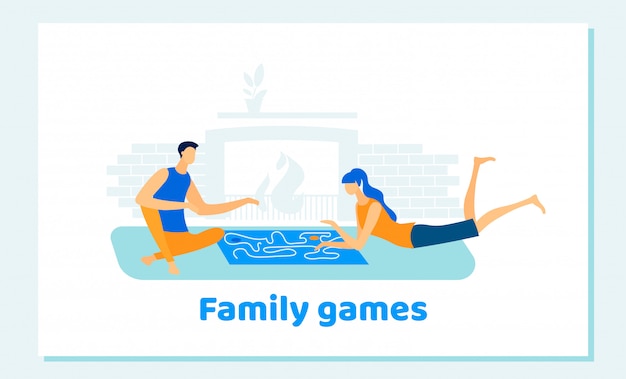 Vector man and woman playing family board games at home