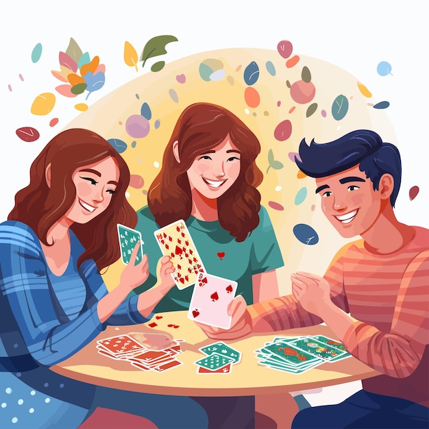 Vector man and woman playing poker cards game