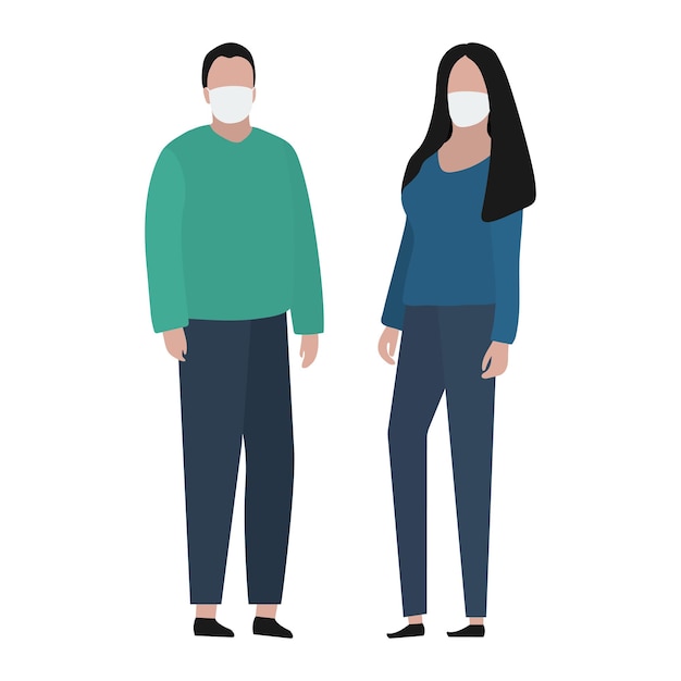 Man and woman in a protective mask against viruses Fashion trendy illustration flat design Pandemic