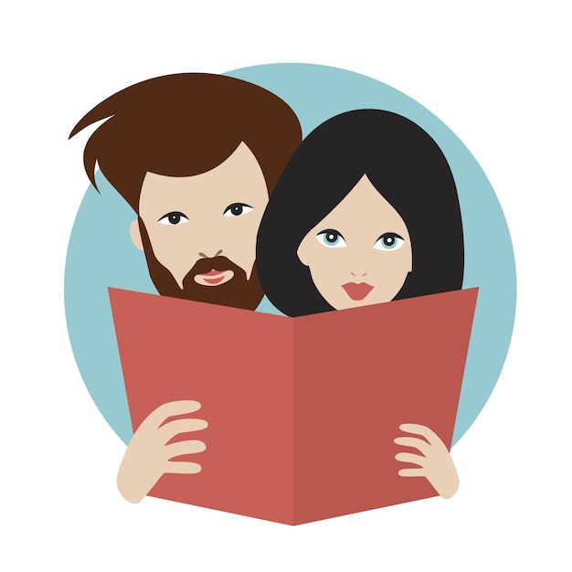 Мужчина и женщина вместе читают книгу Плоский вектор