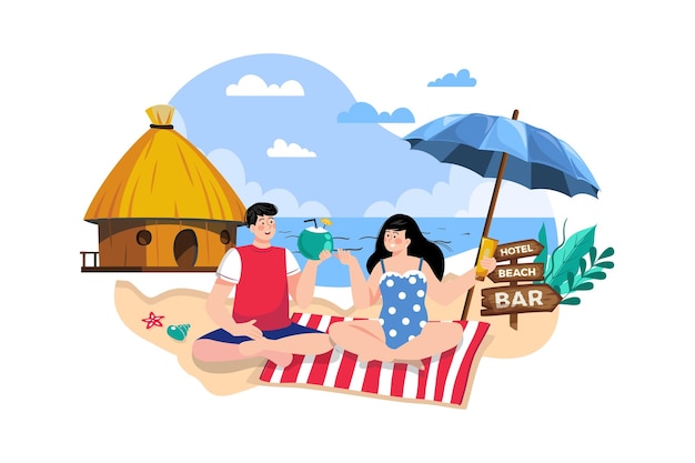 Man and woman resting at a seaside resort