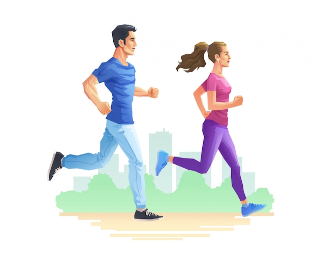 A Man and a Woman Running