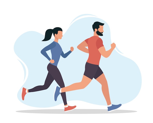 A man and a woman running