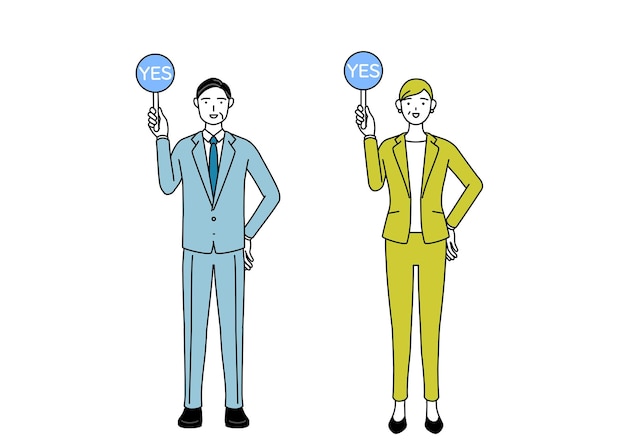 Vector man and woman senior executive manager in a suit holding a malleable stick that show