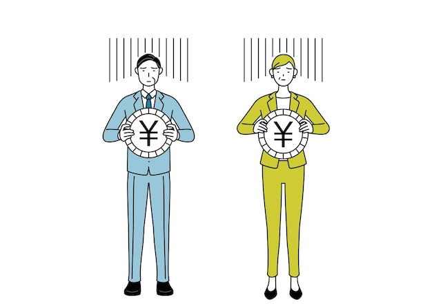 Vector man and woman senior executive manager in a suit an image of exchange loss or yen de