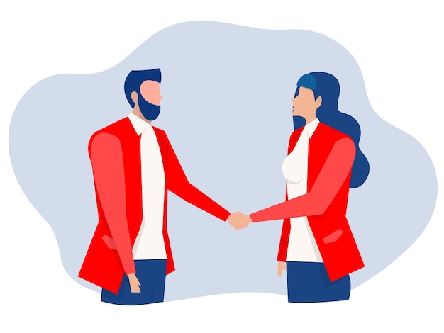 Man and woman shaking hands achievement in deal business partnership concept