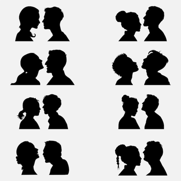 man woman side face vector silhouettes