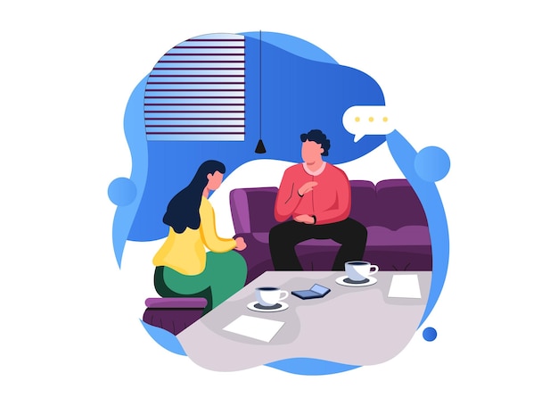 Vector a man and a woman sit on a couch one of them is reading a book