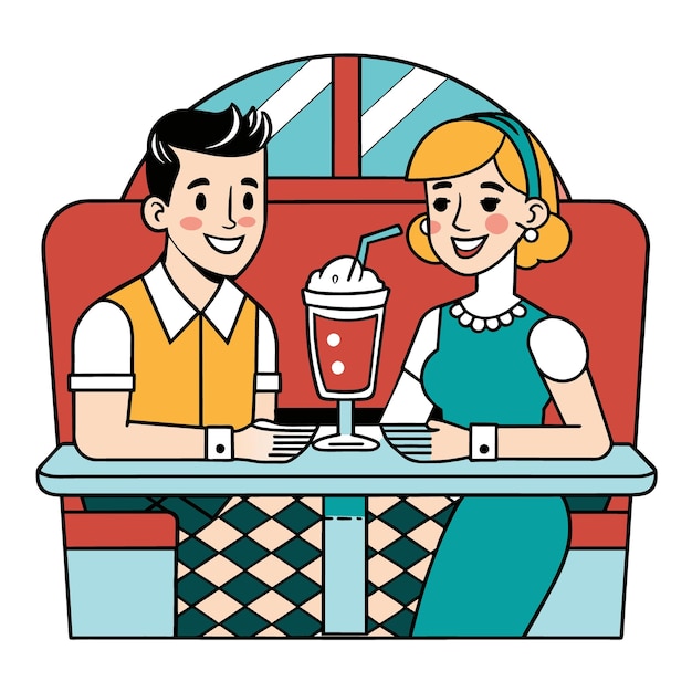 男性と女性が飲み物とストローでテーブルに座っている