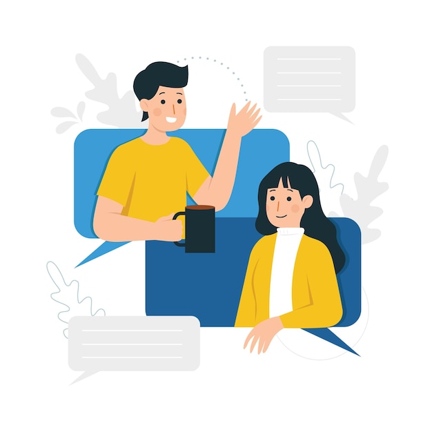 Man and woman socializing and chatting online Conversation concept vector illustration Social dist
