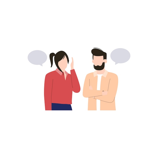 Мужчина и женщина разговаривают, а в текстовом пузыре написано: «Я говорю».