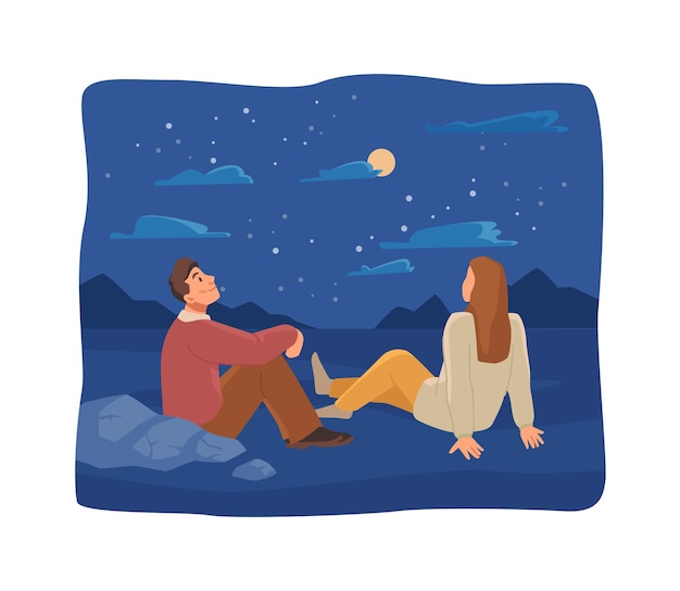 Man and woman watching starry sky in the evening