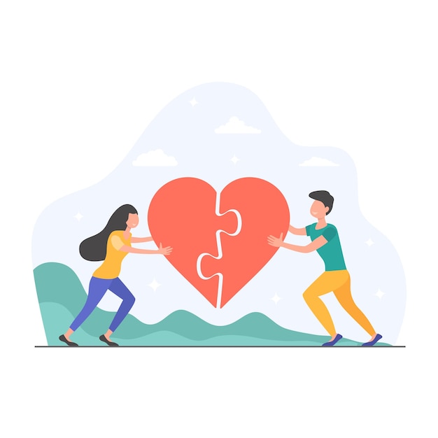 man and woman with heart puzzle vector illustration