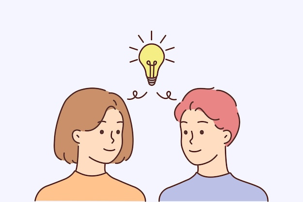 Man and woman with lightbulb generate idea