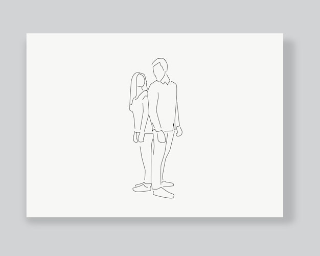 Man and women line art or continuous one line illustration