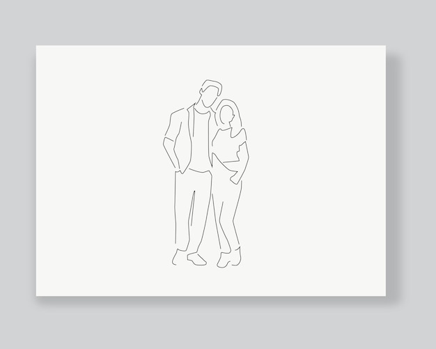 Man and women line art or continuous one line illustration