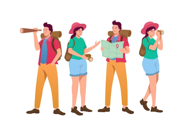 Vector man and women traveller flat illustratiom