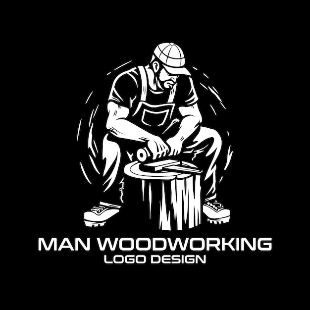 Vector man woodworking vector logo design