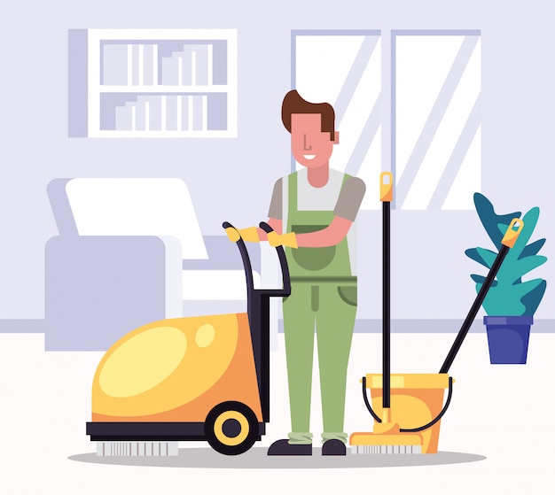 man worker housekepping with equipment 