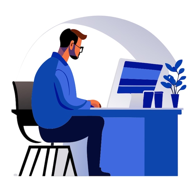 man working on a computer vector illustration