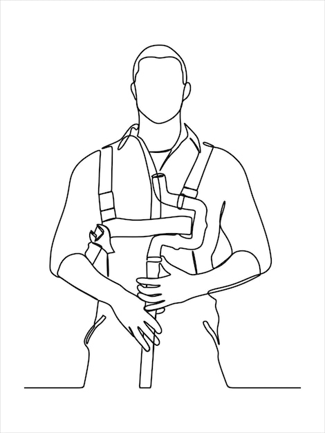 man working in a construction using safety equipment continuous line art