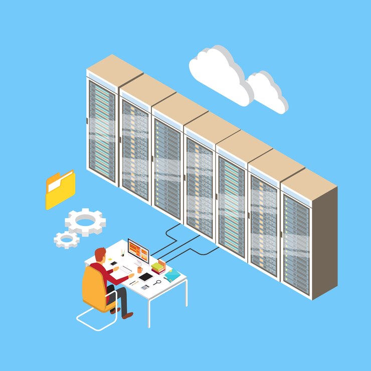 Vector man working data center 