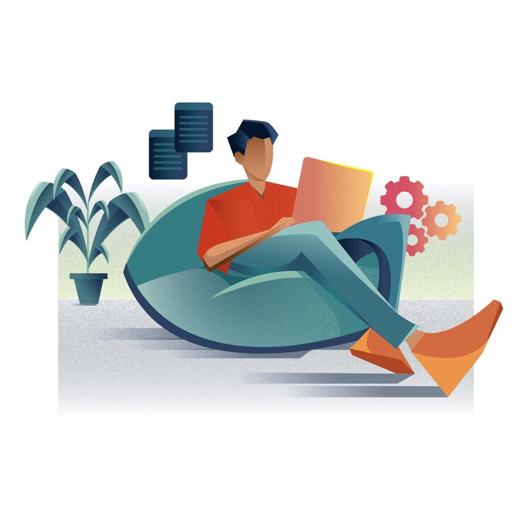 Vector man working from home on laptop