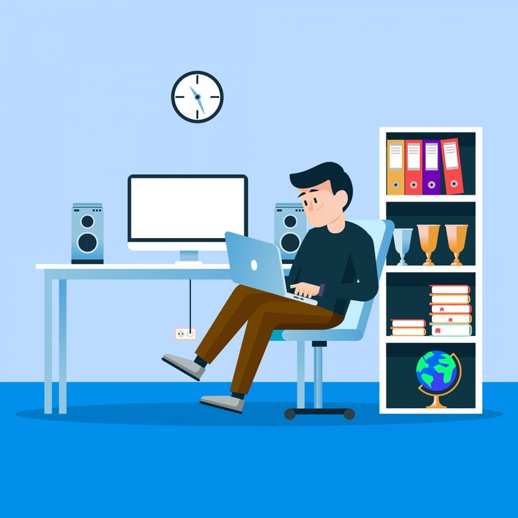 Vector man working at home