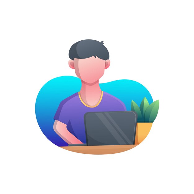 Man working on laptop illustration