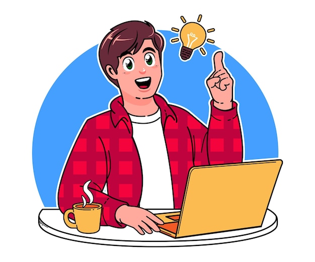a man working on a laptop study online completing tasks a cup of hot coffee