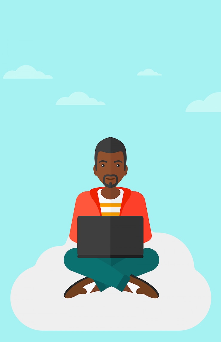 Vector man working on laptop