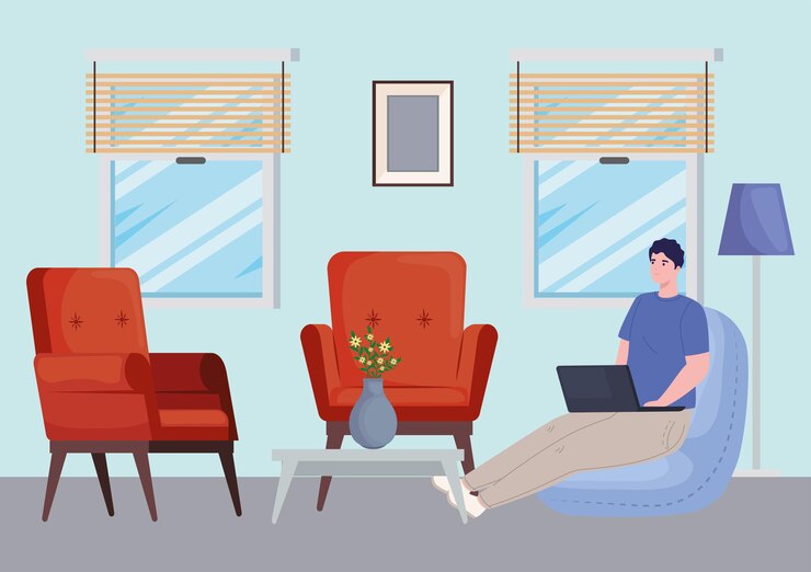 Vector man working in livingroom