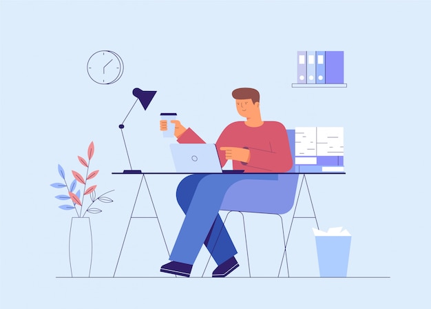 Man working at the office illustration