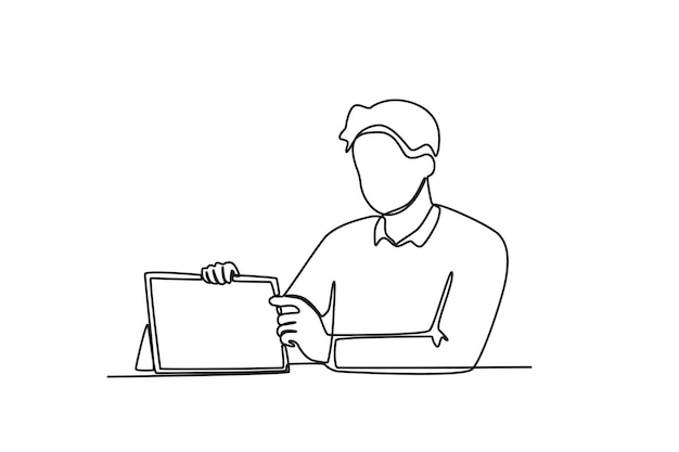 A man working on a report Presentation oneline drawing