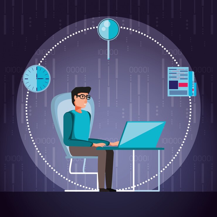 Vector man working and set icons business
