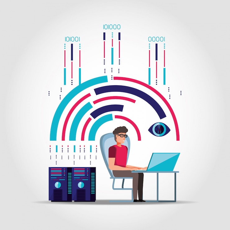 Vector man working and set icons business