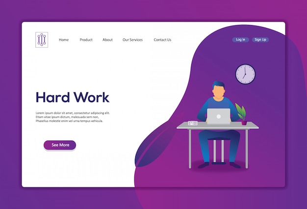 Vector man working time landing page