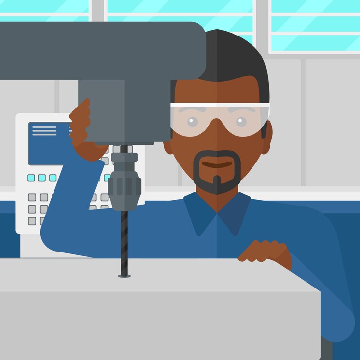 Vector man working with boring mill.
