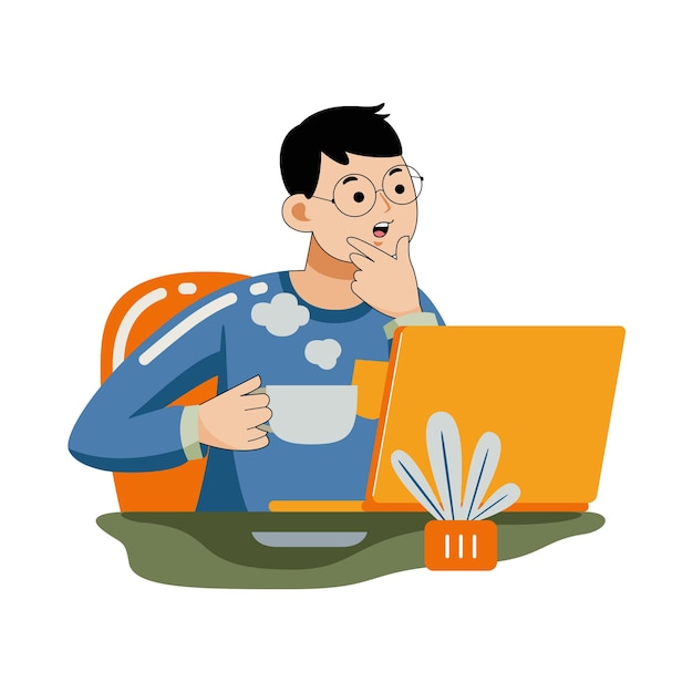 Man working with laptop in flat design style