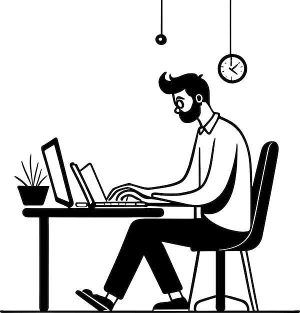 A man working with laptop vector art