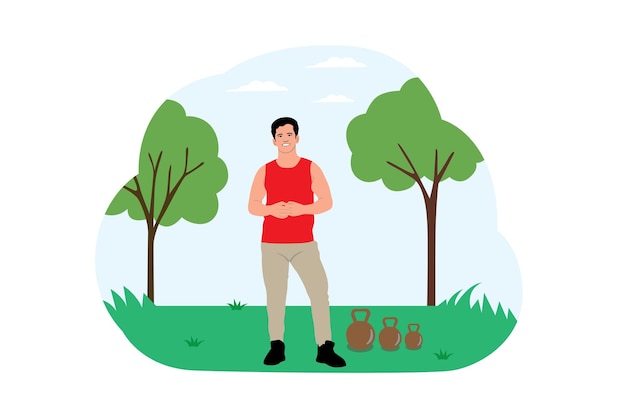 Vector man workout in the park vector illustration in flat style