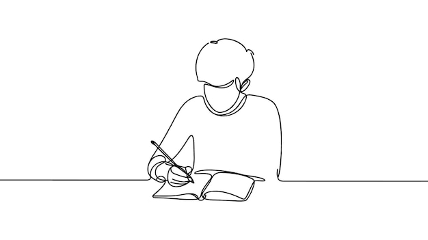 Man writes something on a thick notebook or book One continuous line drawing of a man write